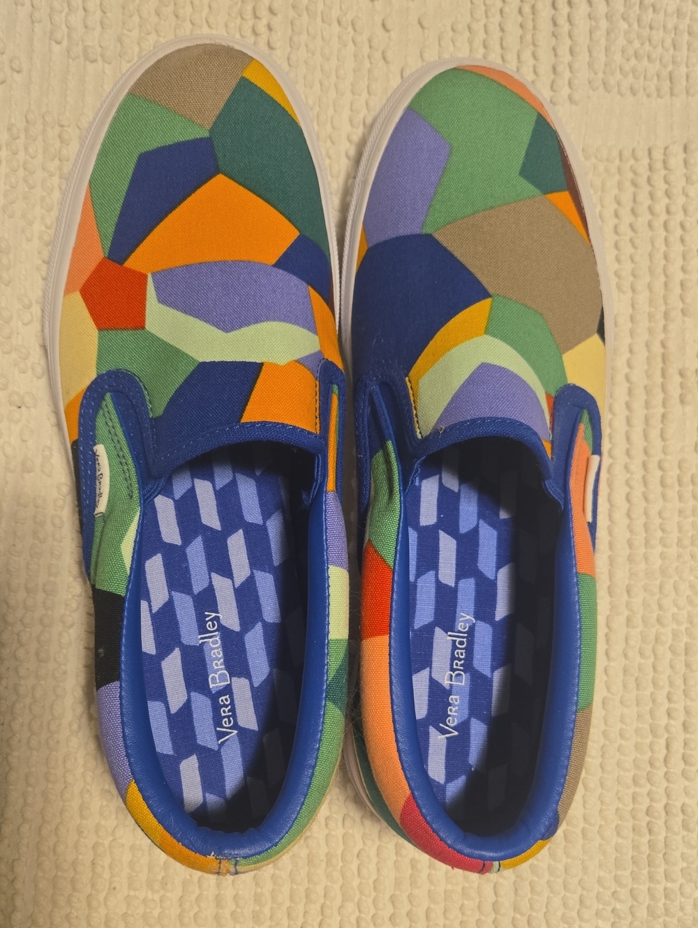 Vera Bradley Multicolor Geometric Slip-On Sneakers - Blue, Orange, Green, Purple